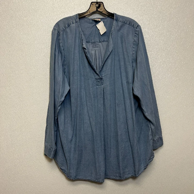 Women's Blouse with Mid-LengthTop Long Sleeve By J Jill O In Denim, Size: 2x