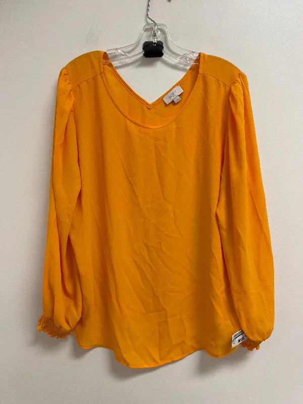 Women's Blouse with Wide CollarTop Long Sleeve By Loft In Orange, Size: Xl