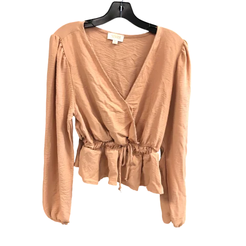 Women's V-Neck BlouseTop Long Sleeve By  london rose In Peach, Size: Xl