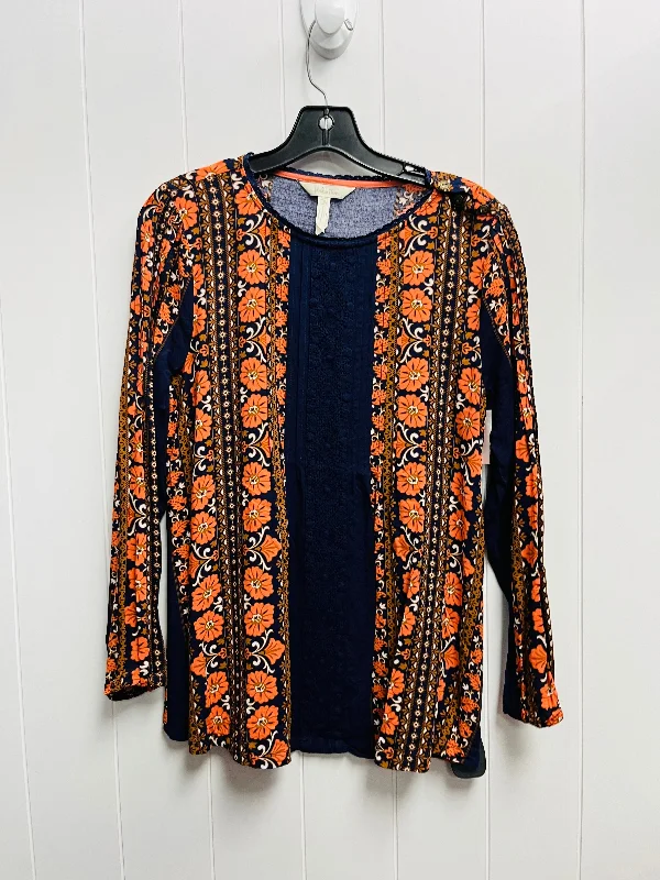 Women's Blouse with Mandarin CollarTop Long Sleeve By Matilda Jane In Blue & Orange, Size: S