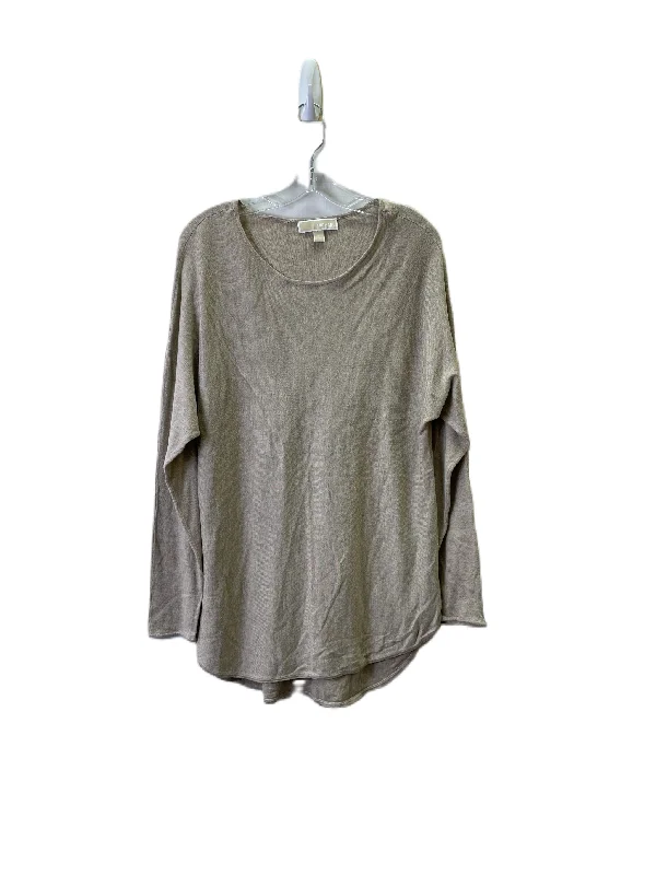 Women's Blouse with Notched CollarTop Long Sleeve By Michael By Michael Kors In Beige, Size: L