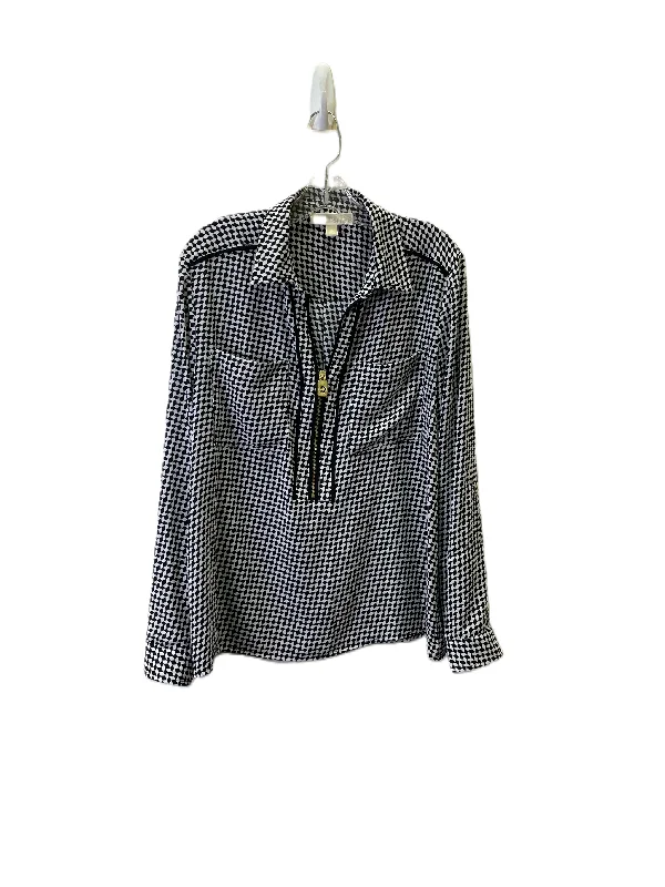 Women's Blouse with Sweetheart NeckTop Long Sleeve By Michael Kors In Black & White, Size: Xl