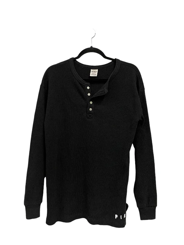 Women's Blouse with Shirt CollarTop Long Sleeve By Pink In Black, Size: Xs