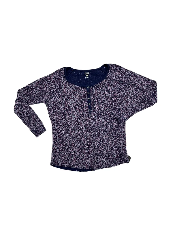 Women's Blouse with Low CollarTop Long Sleeve By Ruff Hewn In Blue & Pink, Size: M