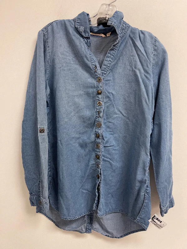 Women's Blouse with Keyhole CollarTop Long Sleeve By Soft Surroundings In Blue Denim, Size: S