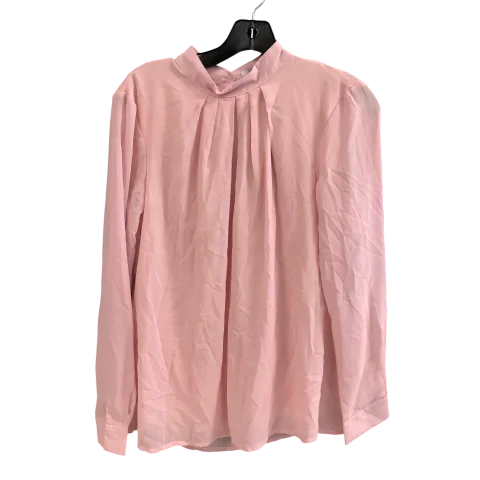 Women's Blouse with Asymmetrical HemTop Long Sleeve By SOTEER In Pink, Size: M