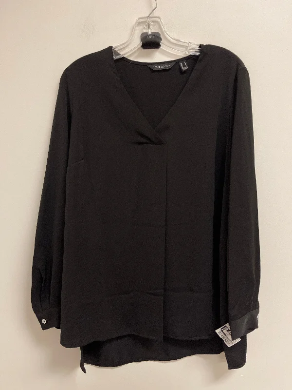 Women's Blouse with Shirt CollarTop Long Sleeve By Susan Graver In Black, Size: M