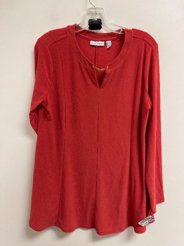 Women's Blouse with High CollarTop Long Sleeve By Susan Graver In Red, Size: M