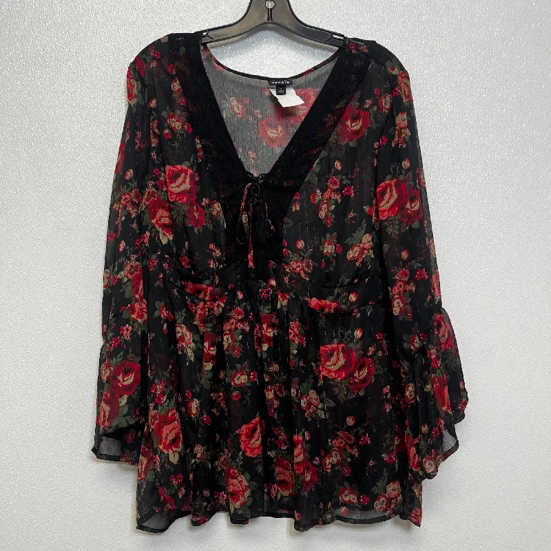 Women's Blouse with Straight HemTop Long Sleeve By Torrid In Floral, Size: 3