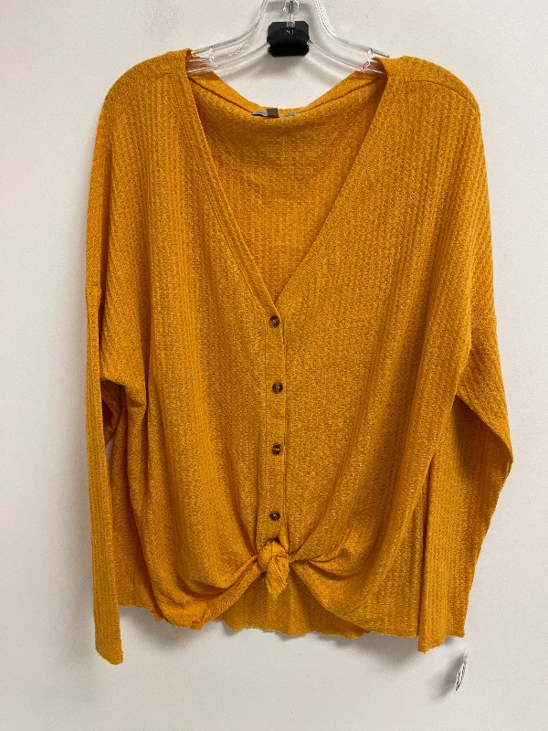 Women's Blouse with Wide CollarTop Long Sleeve By Wonderly In Yellow, Size: Xl