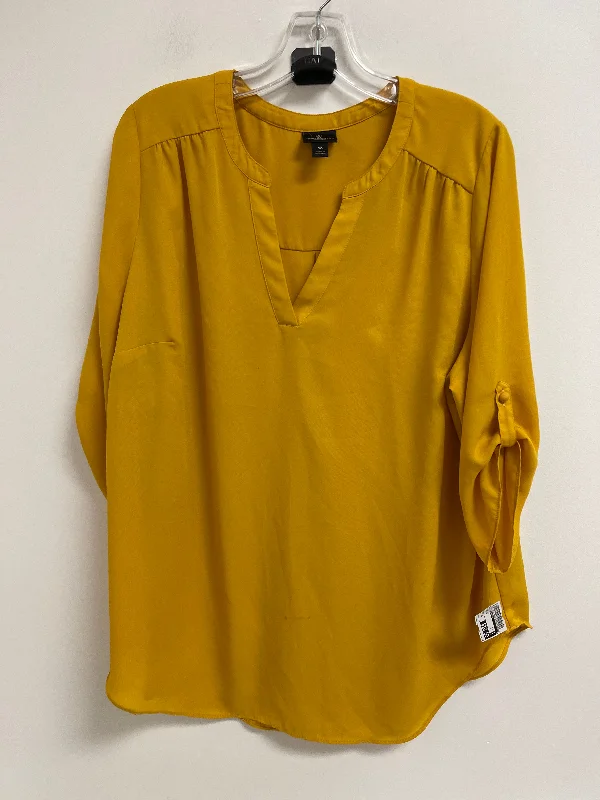 Women's Blouse with Shawl CollarTop Long Sleeve By Worthington In Yellow, Size: 1x