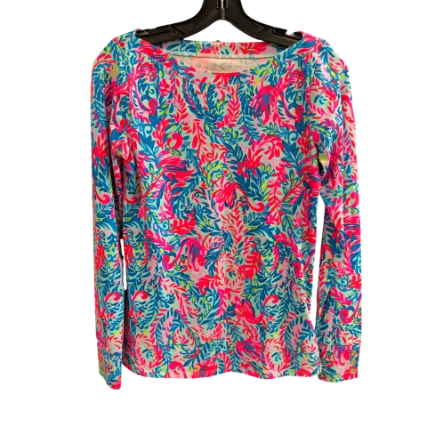 Women's Blouse with Collarless NeckTop Long Sleeve Designer By Lilly Pulitzer In Blue, Size: S