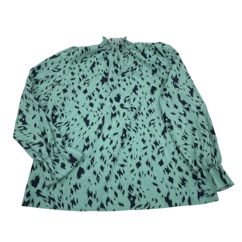 Women's Blouse with High CollarTop Ls By Cme In Green, Size:2X