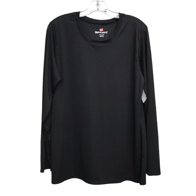 Women's Blouse with V-Shaped CollarTop Ls By Hanes In Black, Size:2X