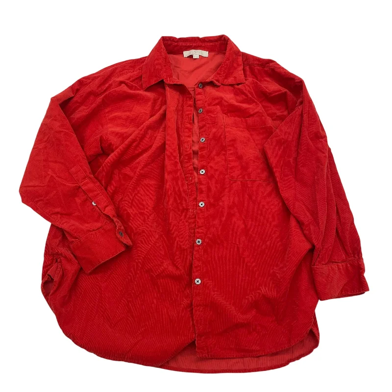 Women's Blouse with Shawl CollarTop Ls By Loft In Red, Size:Xl