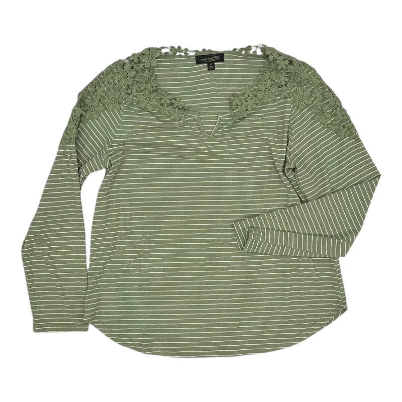 Women's Blouse with Peter Pan CollarTop Ls By Suzanne Betro In Green & White, Size:M