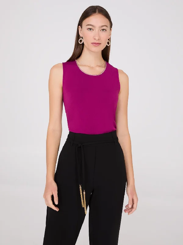 Women's Blouse with ShirringRhinestone Neckline Sleeveless Top