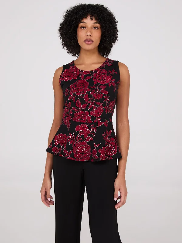 Women's Blouse with Rounded HemFloral Peplum Top