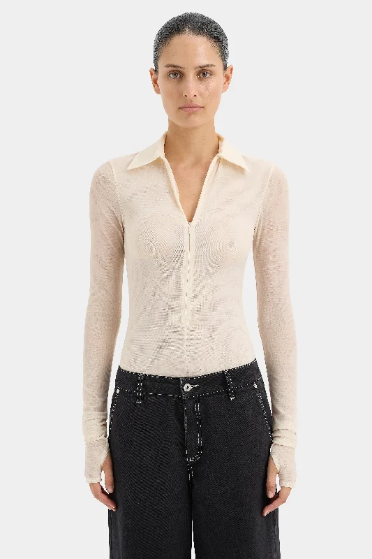 Women's Blouse with Gathered SleevesJacques Mesh Zip Bodysuit