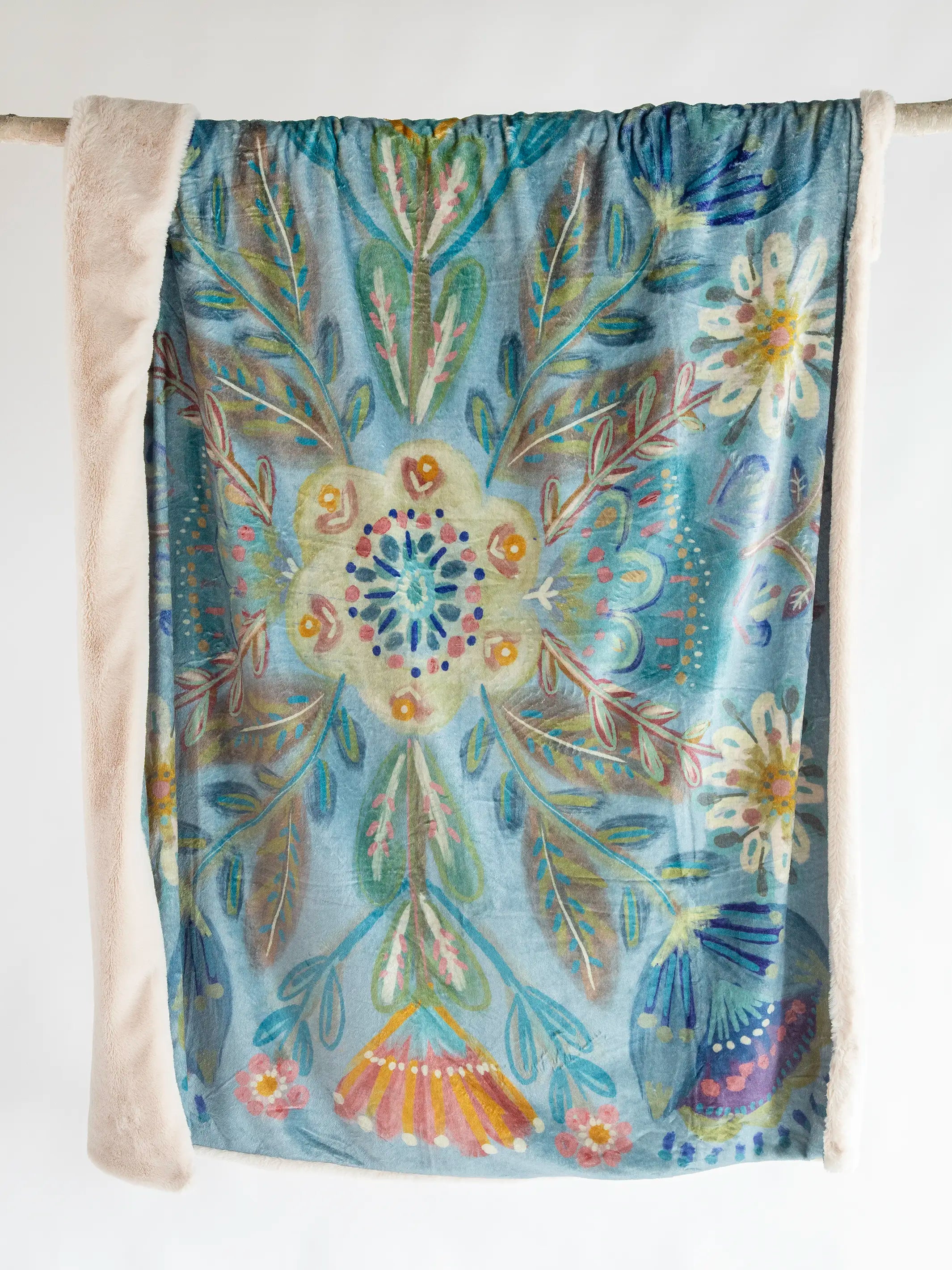 women's pajamas made in USAFaux Fur Throw Blanket - Mandala Folk Garden