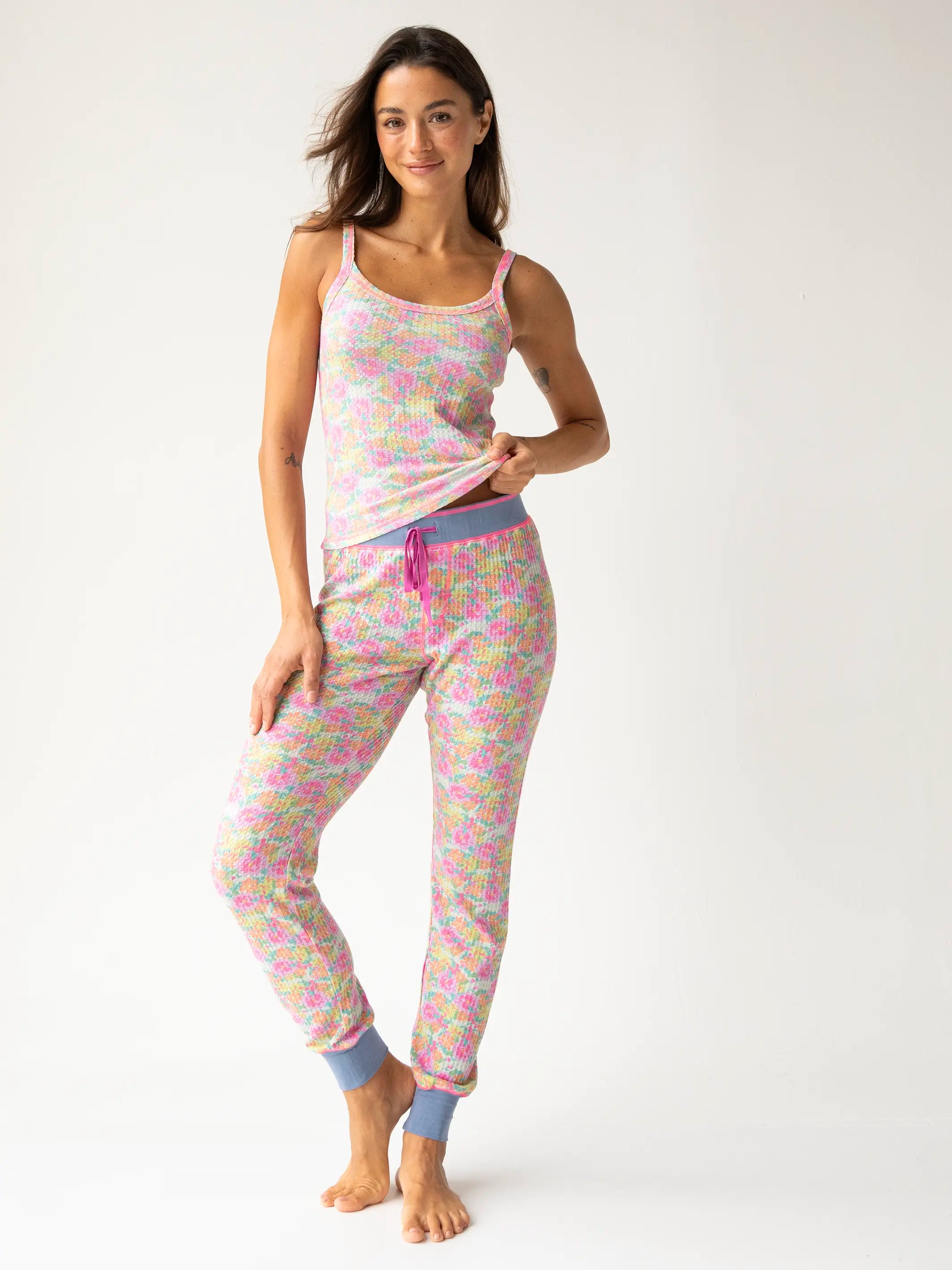 women's pajamas with adjustable strapsMix & Match Waffle Long Johns - Grey Lavender Floral