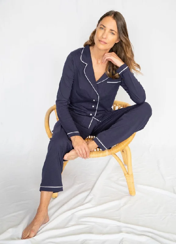 women's cotton pajama setsPortsea PJ Set Long Navy