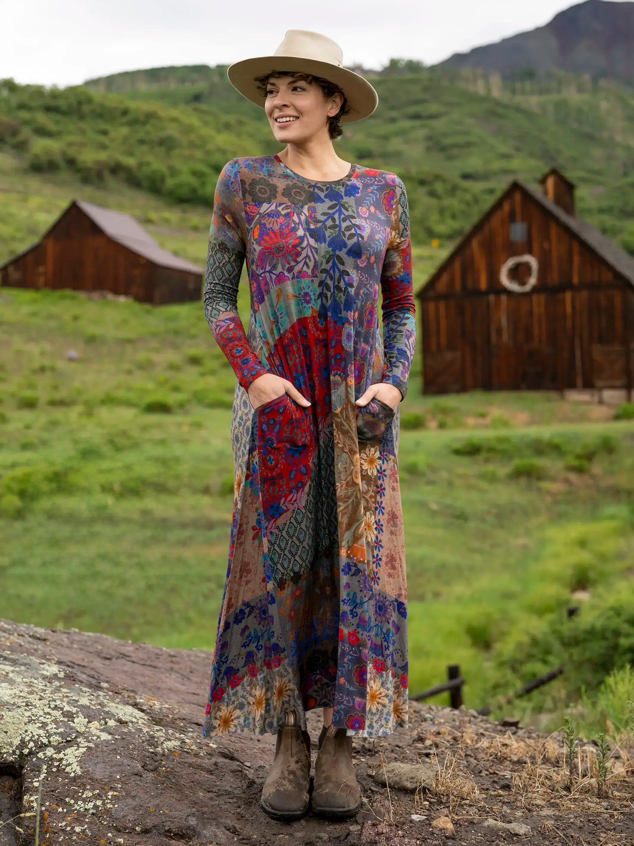 women's pajamas for campingStevie Knit Maxi Dress - Blue Patchwork